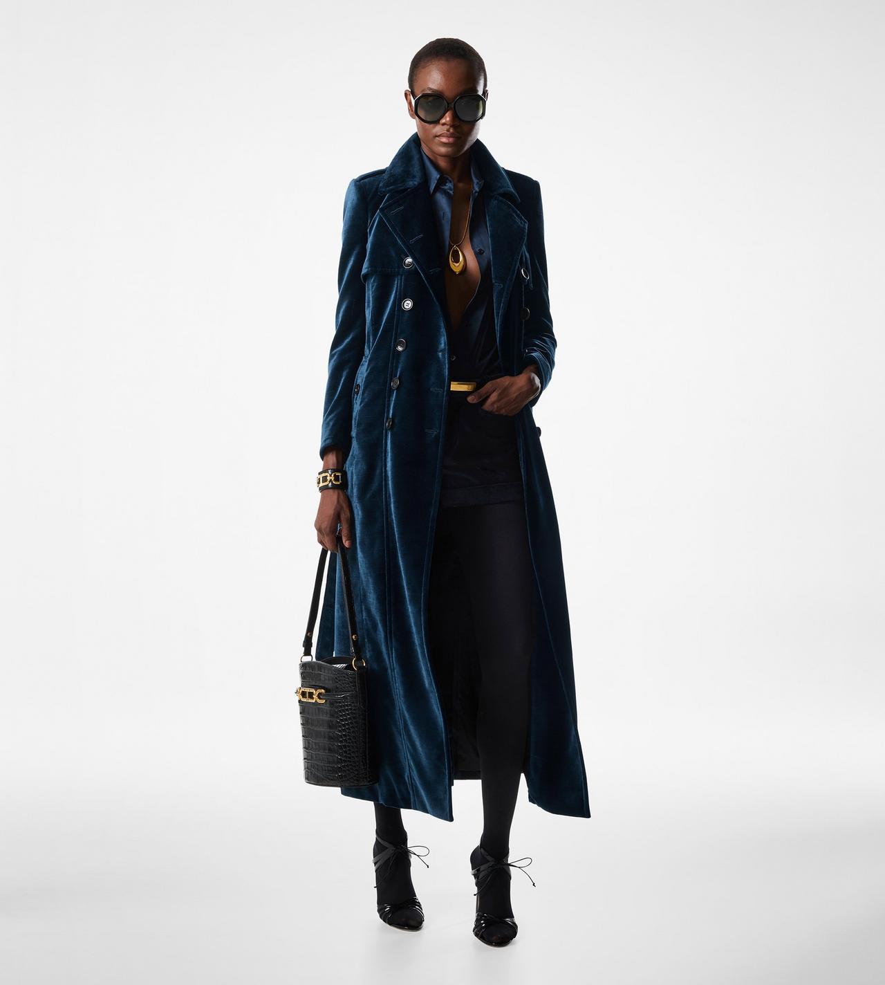 SLUBBED VELVET LONG TRENCH COAT image number 1