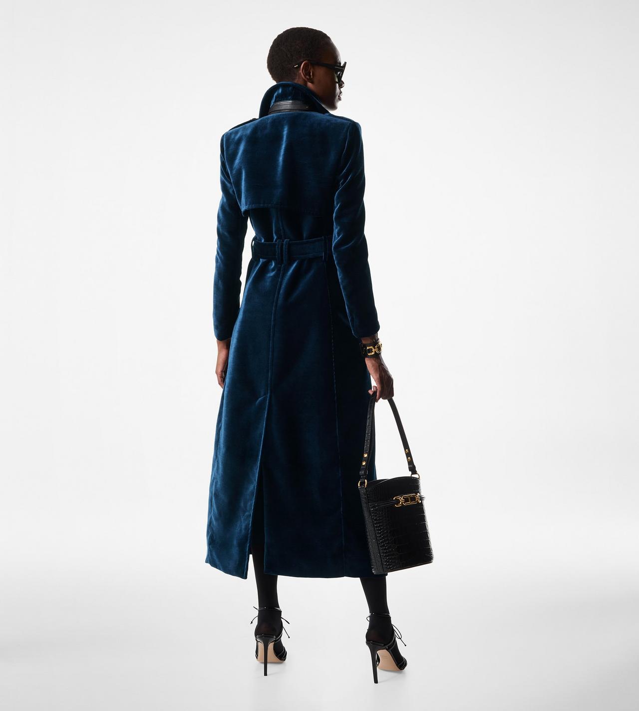 SLUBBED VELVET LONG TRENCH COAT image number 2