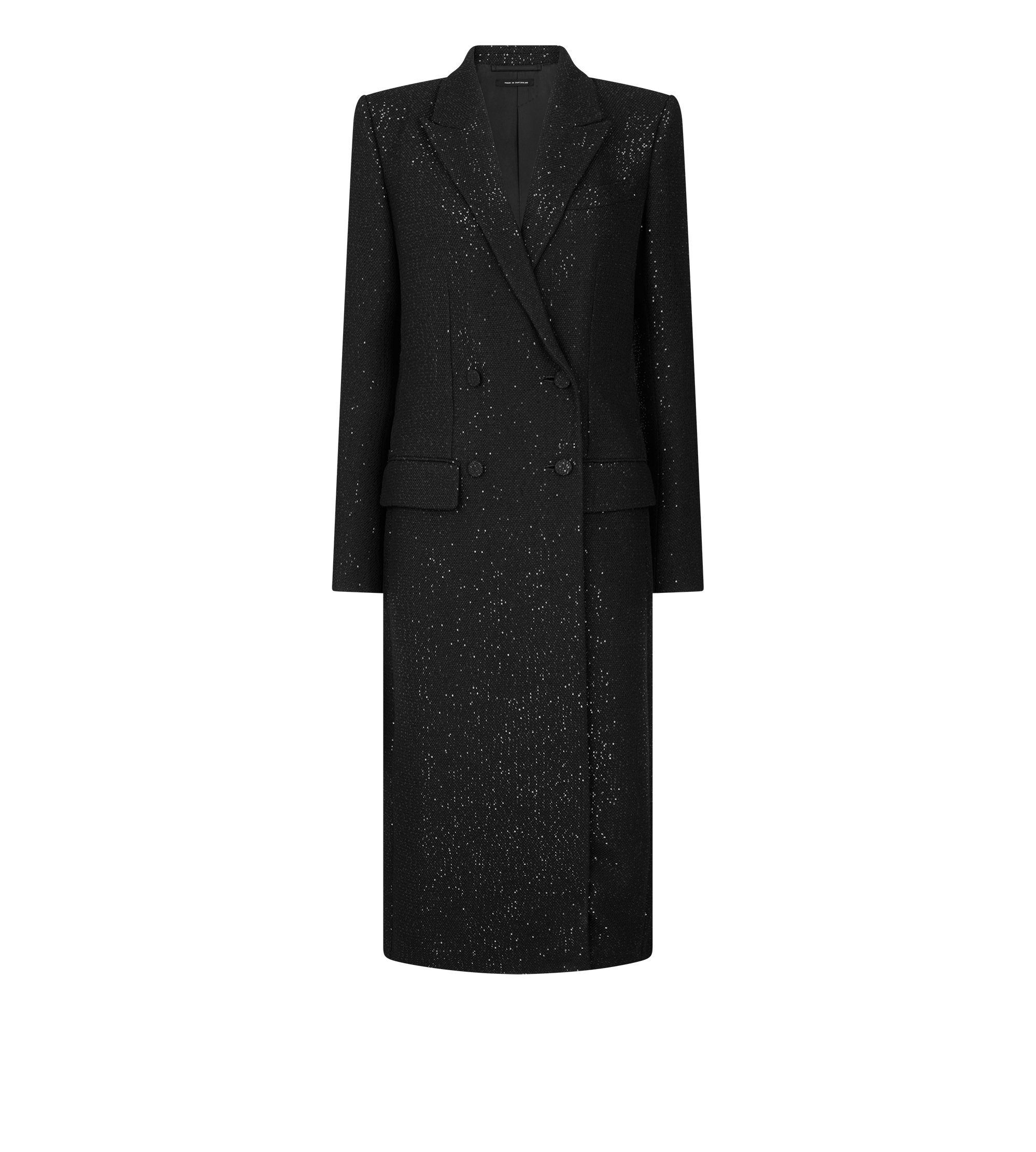 SEQUINED WOOL BLEND CREPE DOUBLE BREASTED COAT