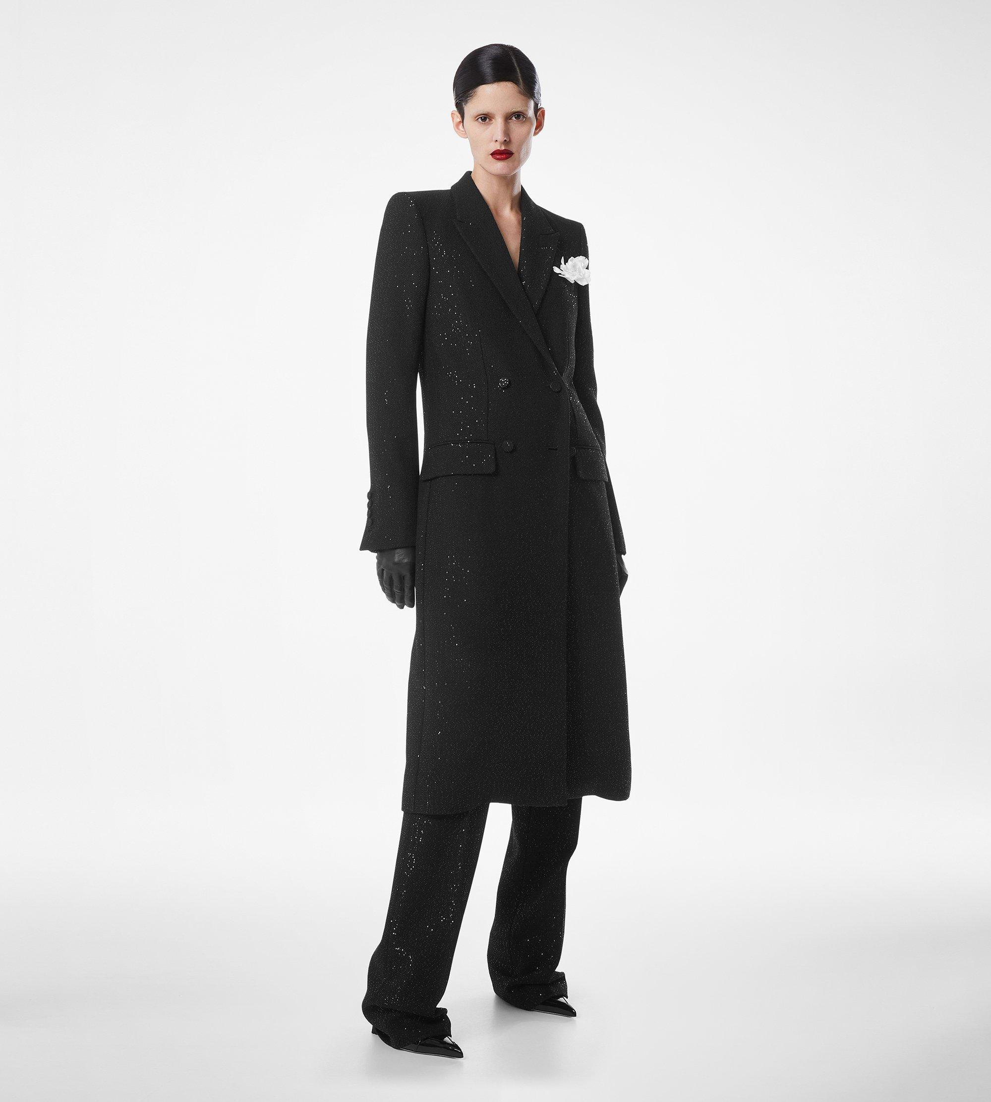 SEQUINED WOOL BLEND CREPE DOUBLE BREASTED COAT