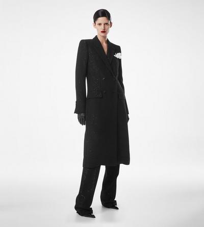 SEQUINED WOOL BLEND CREPE DOUBLE BREASTED COAT image number 2