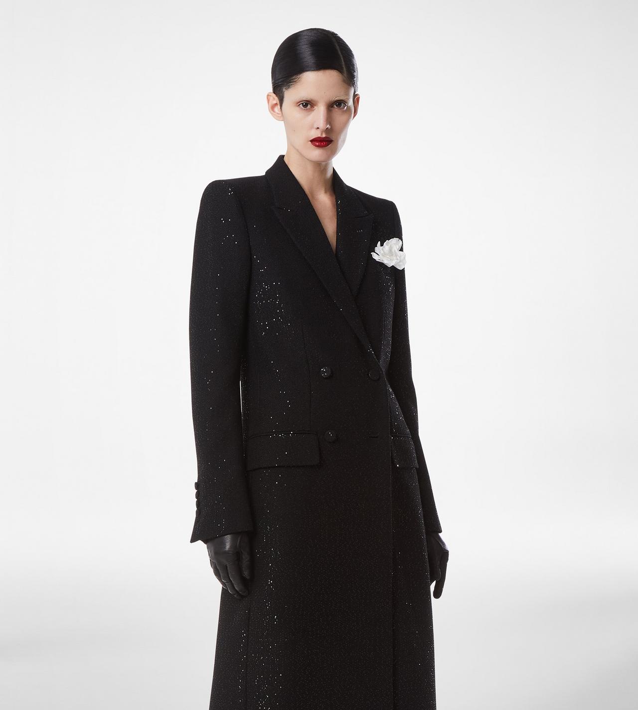 SEQUINED WOOL BLEND CREPE DOUBLE BREASTED COAT image number 4