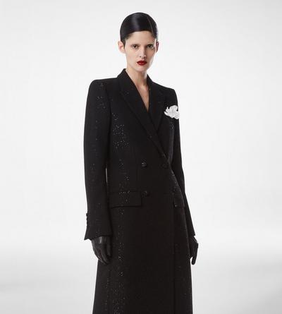 SEQUINED WOOL BLEND CREPE DOUBLE BREASTED COAT image number 4