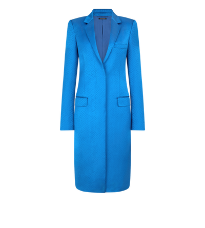 TOM FORD SILK BLEND BLUE POLKA DOT SILK BLEND SINGLE BREASTED COAT