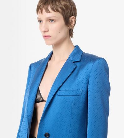 TOM FORD SILK BLEND BLUE POLKA DOT SILK BLEND SINGLE BREASTED COAT