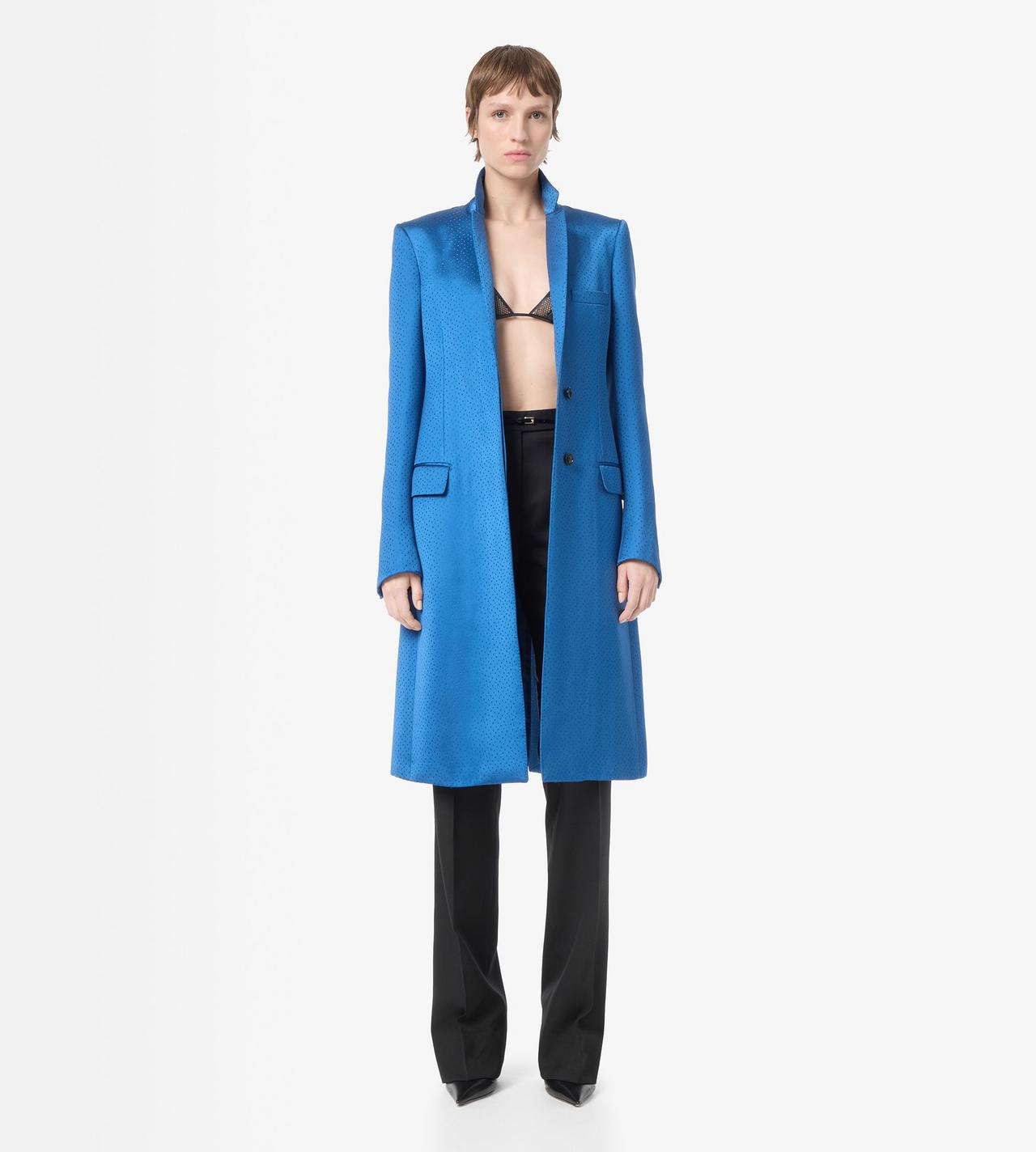 TOM FORD SILK BLEND BLUE POLKA DOT SILK BLEND SINGLE BREASTED COAT