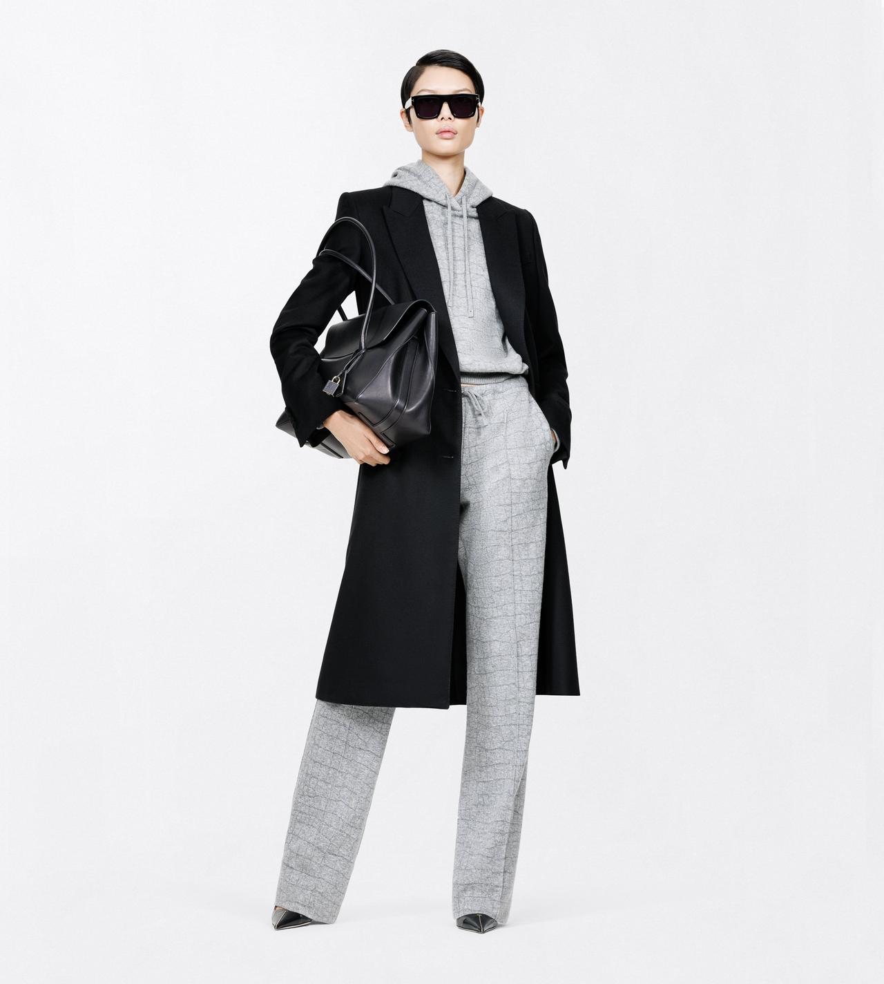 TOM FORD  BLACK DOUBLE FACE LIGHT WOOL DOUBLE BREASTED PEAK LAPEL COAT