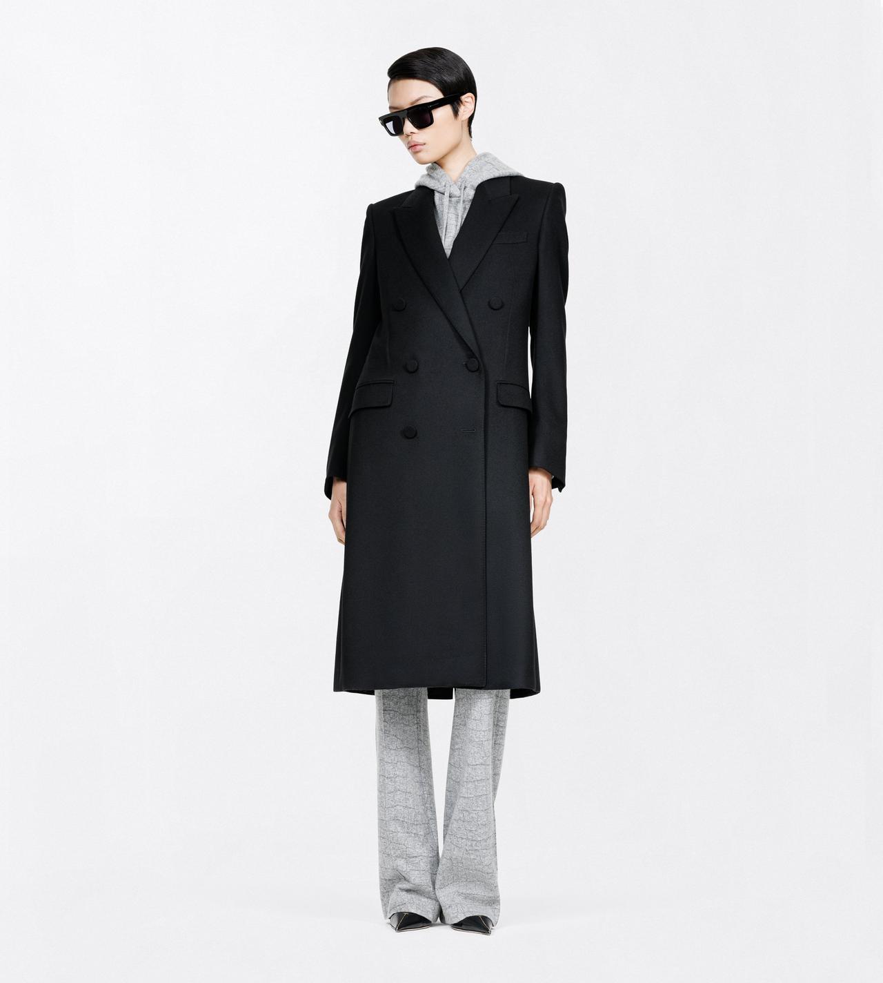 TOM FORD  BLACK DOUBLE FACE LIGHT WOOL DOUBLE BREASTED PEAK LAPEL COAT