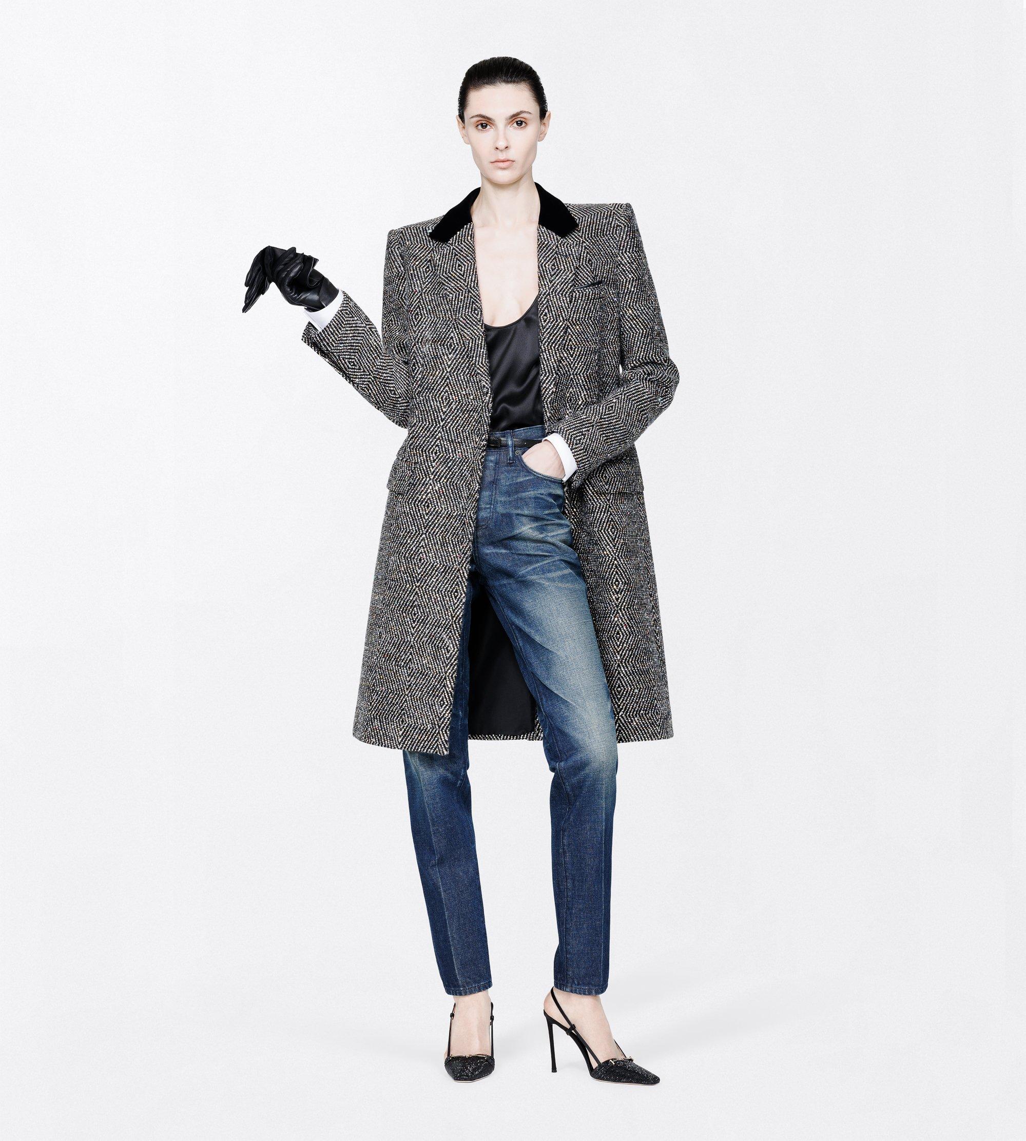SEQUINED TWEED BOYFRIEND COAT WITH VELVET COLLAR