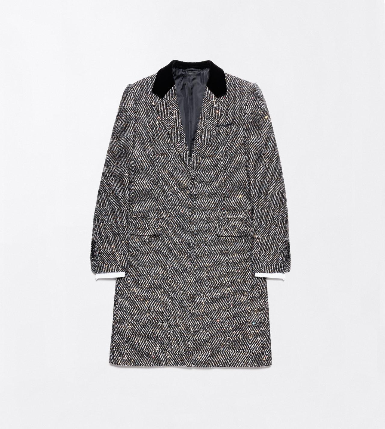 TOM FORD TWEED BLACK MULTICOLOR SEQUINED TWEED BOYFRIEND COAT WITH VELVET COLLAR