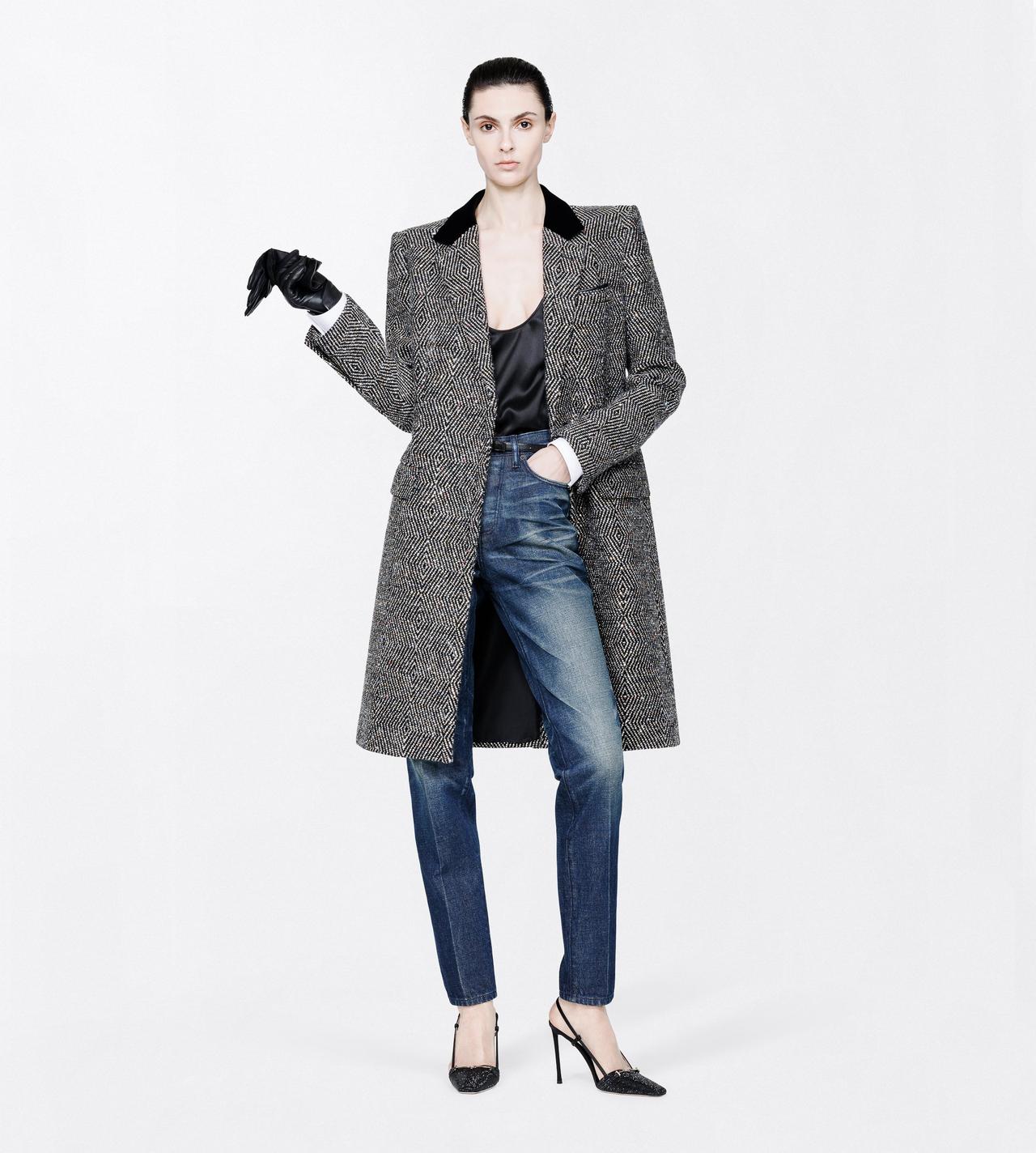 TOM FORD TWEED BLACK MULTICOLOR SEQUINED TWEED BOYFRIEND COAT WITH VELVET COLLAR