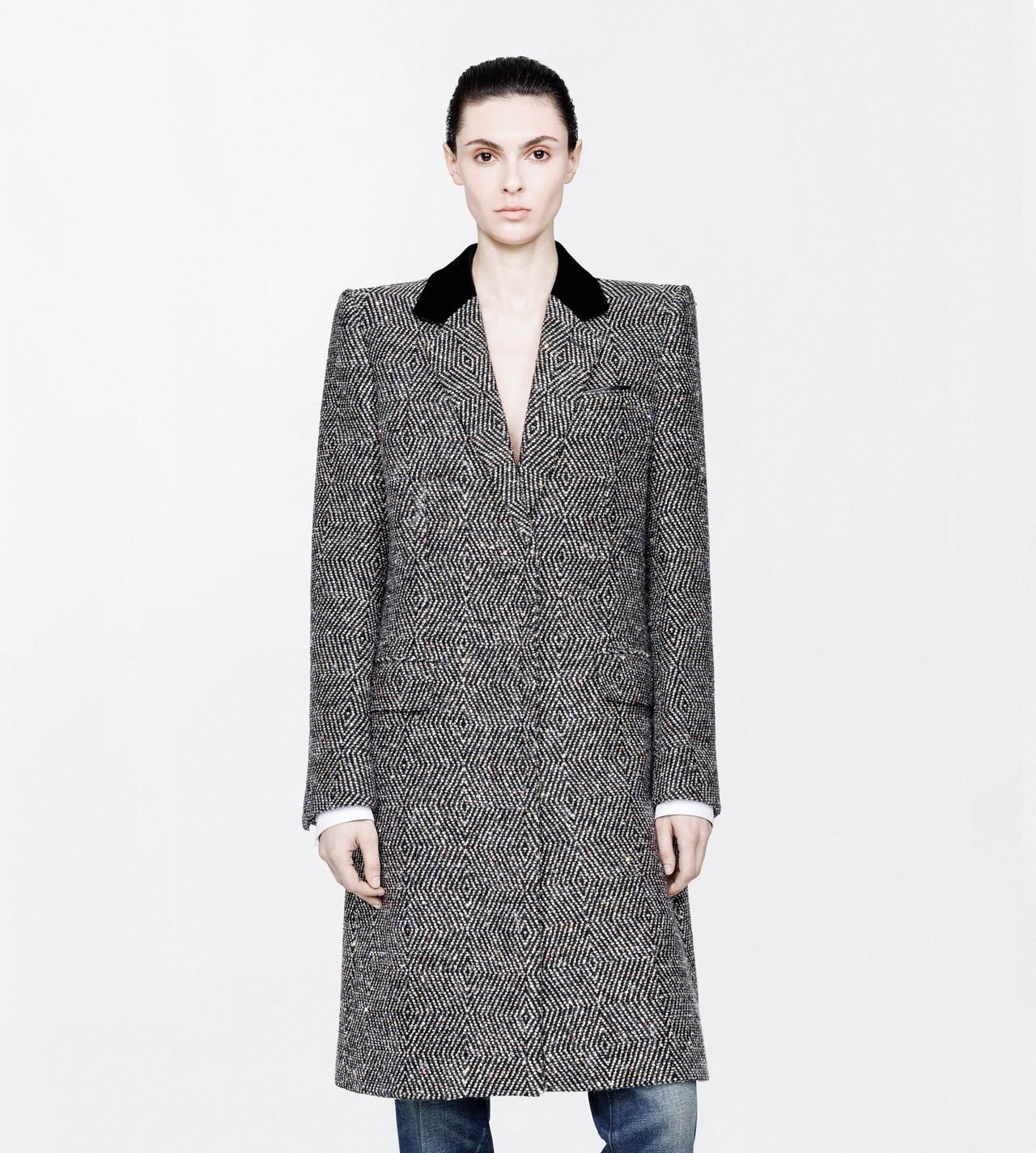 TOM FORD TWEED BLACK MULTICOLOR SEQUINED TWEED BOYFRIEND COAT WITH VELVET COLLAR