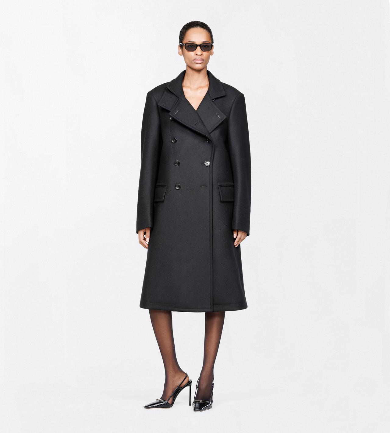 TOM FORD WOOL BLACK WOOL FELT FUNNEL NECK RELAXED FIT BRIDGE COAT