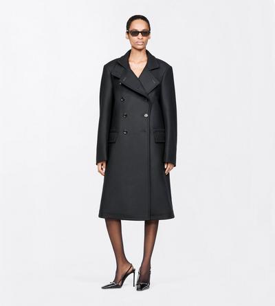 TOM FORD WOOL BLACK WOOL FELT FUNNEL NECK RELAXED FIT BRIDGE COAT