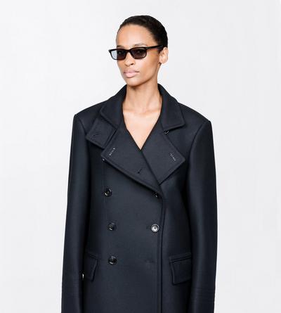 TOM FORD WOOL BLACK WOOL FELT FUNNEL NECK RELAXED FIT BRIDGE COAT