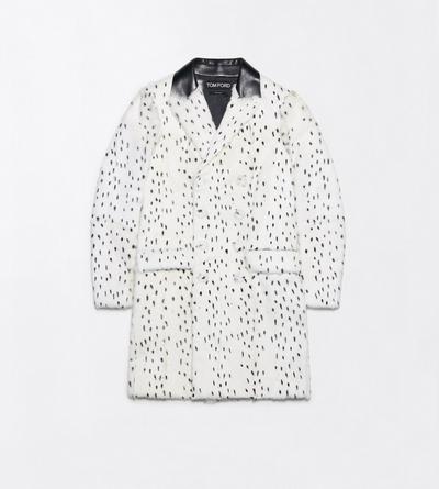 TOM FORD LEATHER WHITE & BROWN PRINTED LONG HAIR SHEARLING AND NAPPA LEATHER PEACOAT