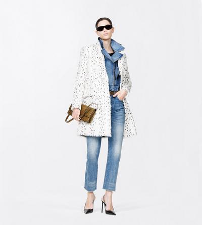 TOM FORD LEATHER WHITE & BROWN PRINTED LONG HAIR SHEARLING AND NAPPA LEATHER PEACOAT