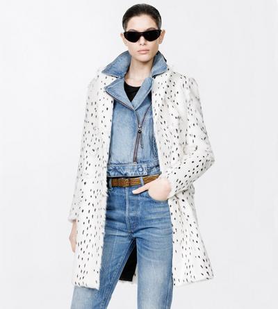 TOM FORD LEATHER WHITE & BROWN PRINTED LONG HAIR SHEARLING AND NAPPA LEATHER PEACOAT