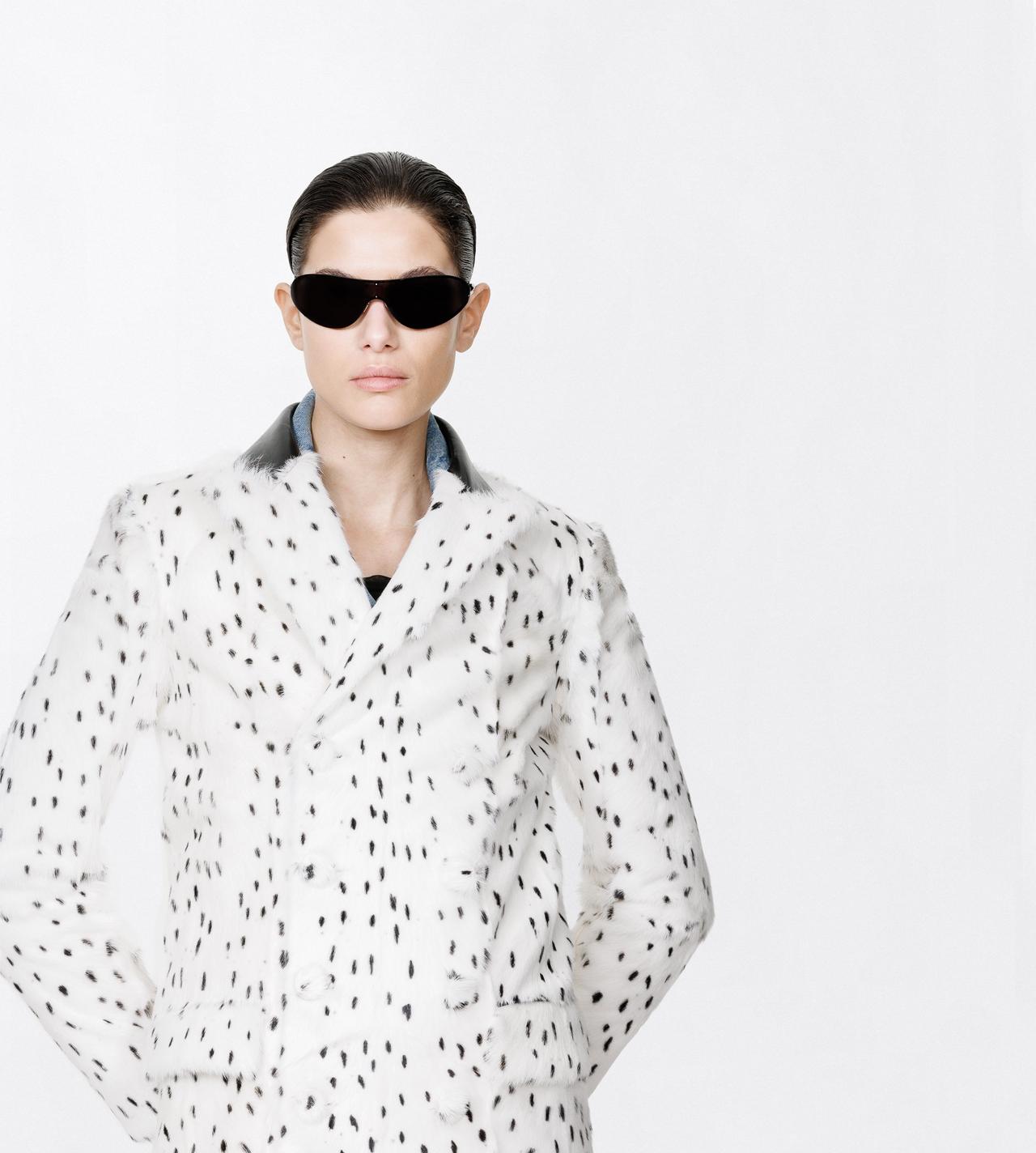 TOM FORD LEATHER WHITE & BROWN PRINTED LONG HAIR SHEARLING AND NAPPA LEATHER PEACOAT
