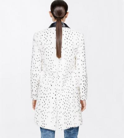 TOM FORD LEATHER WHITE & BROWN PRINTED LONG HAIR SHEARLING AND NAPPA LEATHER PEACOAT