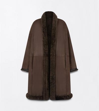 TOM FORD SHEARLING COFFEE+ BLACK WAVY LAMB SHEARLING REVERSIBLE COCOON COAT