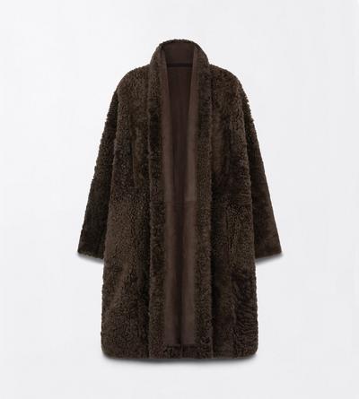 TOM FORD SHEARLING COFFEE+ BLACK WAVY LAMB SHEARLING REVERSIBLE COCOON COAT