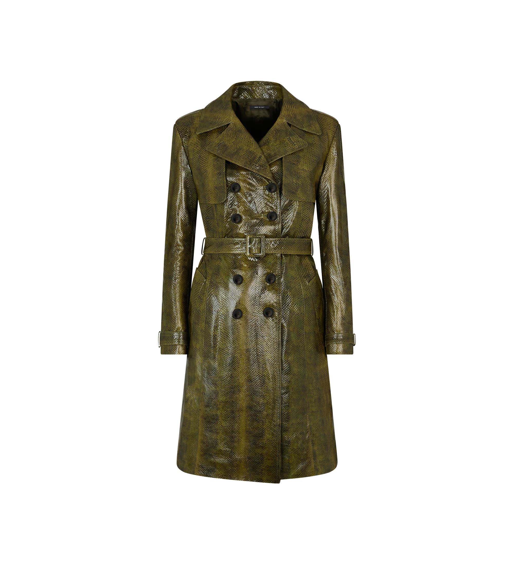 AYERS PRINTED LEATHER TRENCH COAT