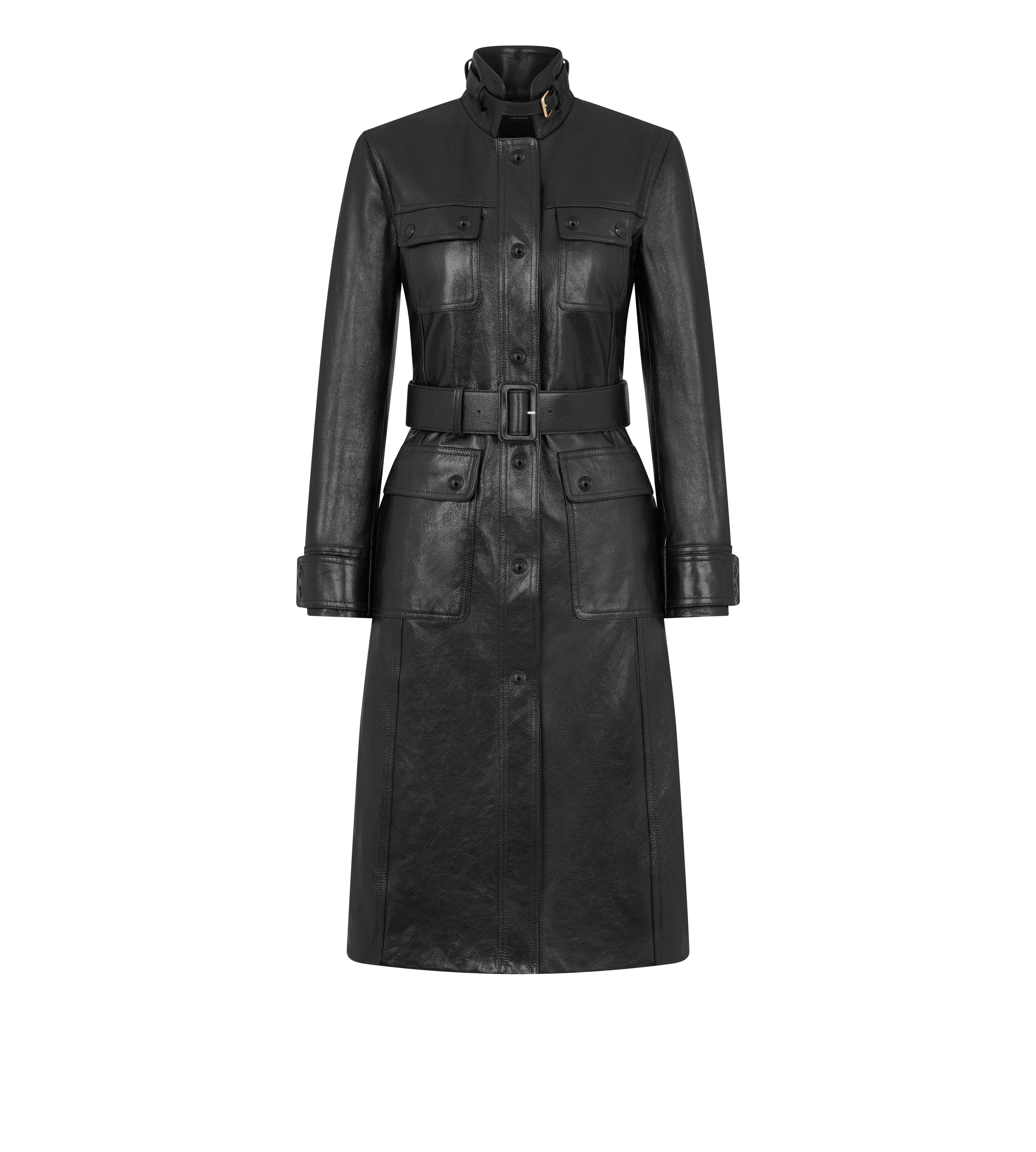 GRAIN LUX GOAT LEATHER BELTED COAT