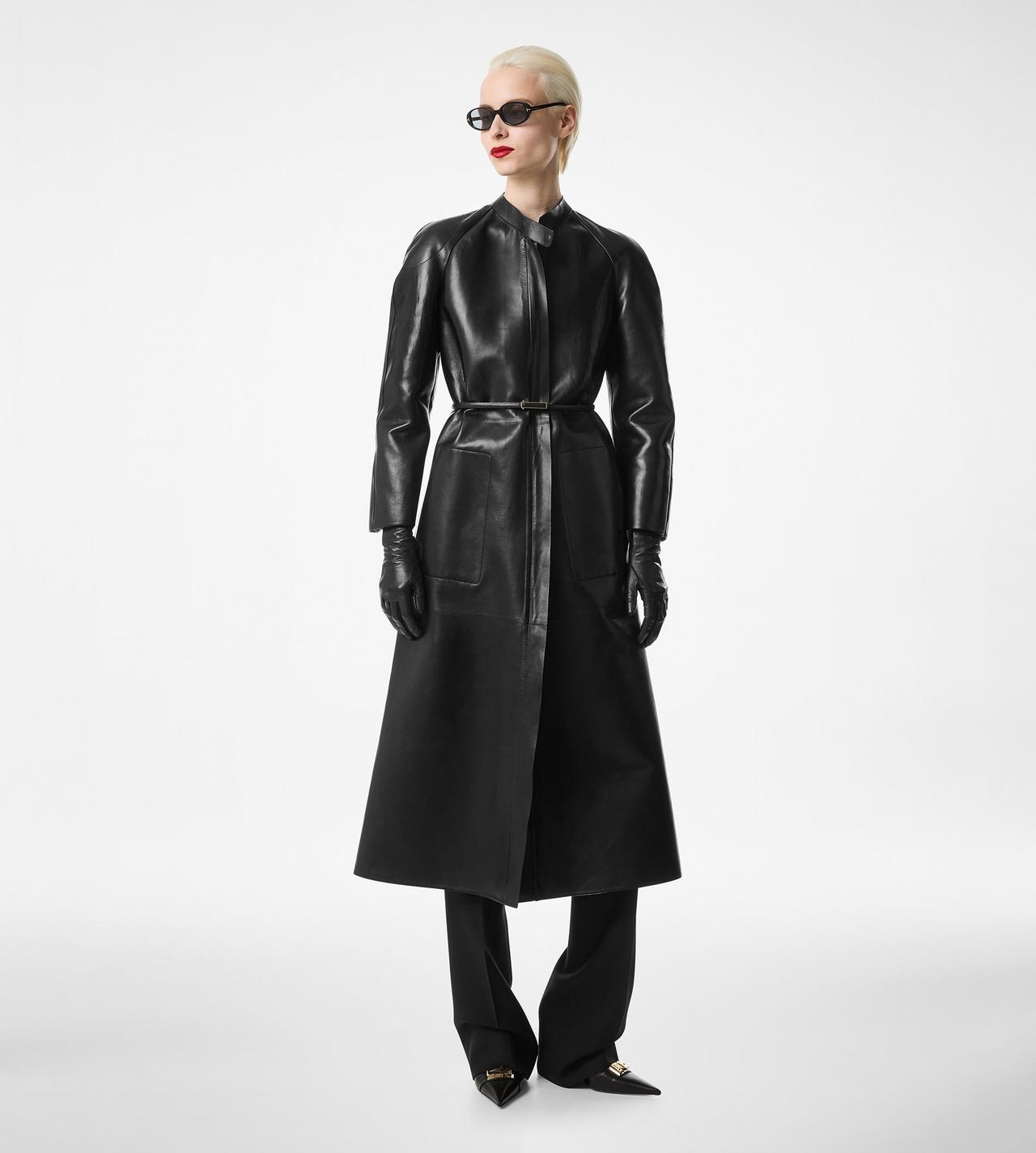 TOM FORD LEATHER BLACK SUPPLE SOFT NAPPA AND WASHED DUCHESSE BIKER COAT