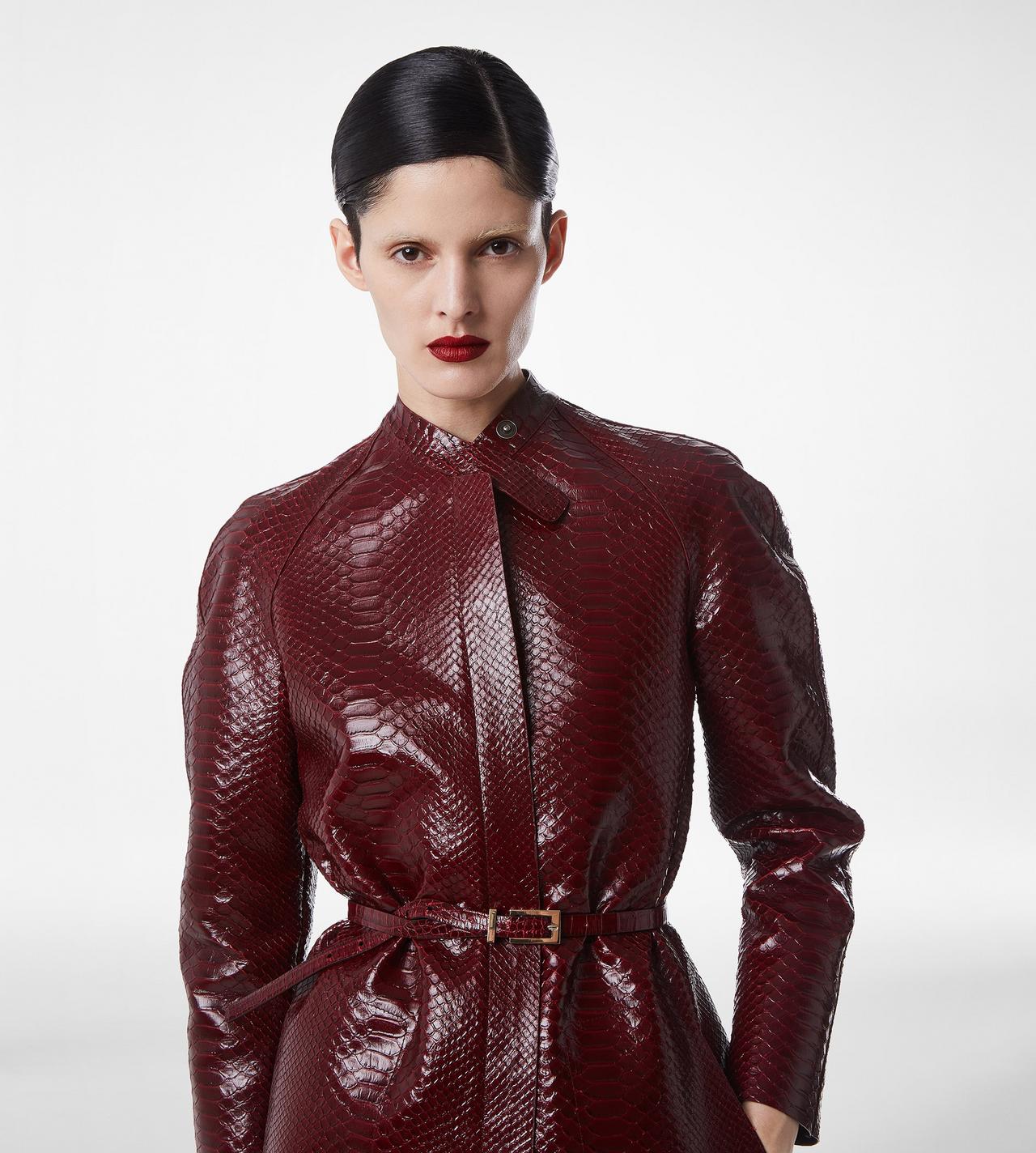 PRINTED LEATHER AND WASHED DUCHESSE BIKER COAT image number 4