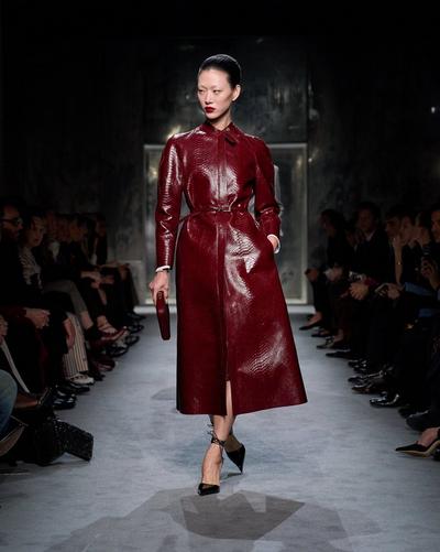 PRINTED LEATHER AND WASHED DUCHESSE BIKER COAT image number 5