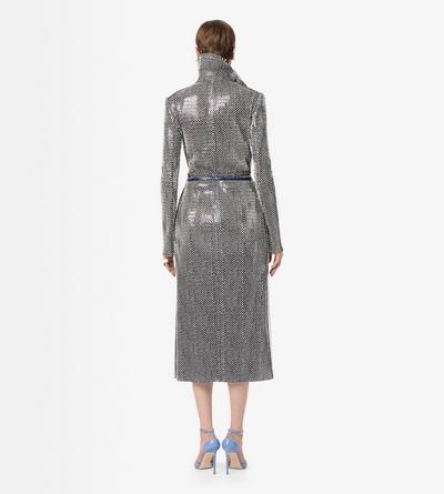 TOM FORD LEATHER COMBO BLACK + WHITE & WHITE PRINTED PERFORATED CALF LEATHER DOUBLE BREASTED TRENCH COAT WITH SELF BELT