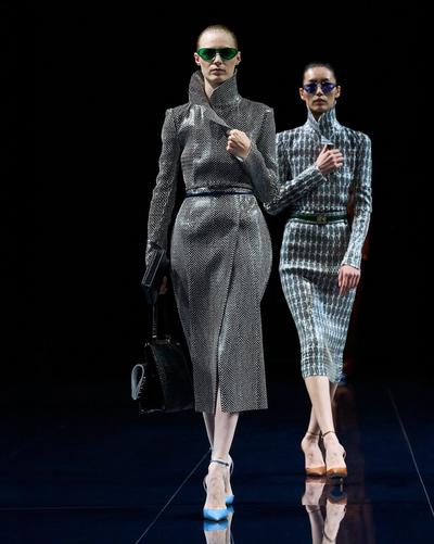 TOM FORD LEATHER COMBO BLACK + WHITE & WHITE PRINTED PERFORATED CALF LEATHER DOUBLE BREASTED TRENCH COAT WITH SELF BELT