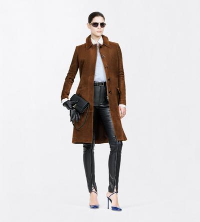 TOM FORD LEATHER LAND BROWN FULL GRAIN LAMB SUEDE MACKINTOSH COAT