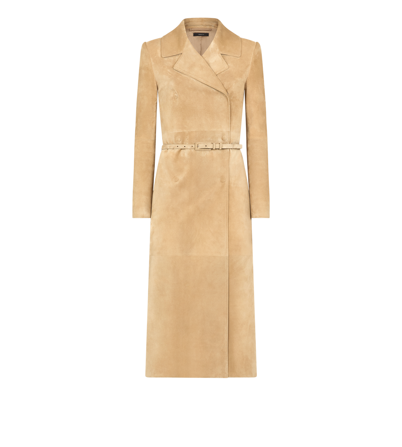 TOM FORD LEATHER WARM SAND DOUBLE BREASTED SUEDE TRENCH COAT WITH SELF BELT