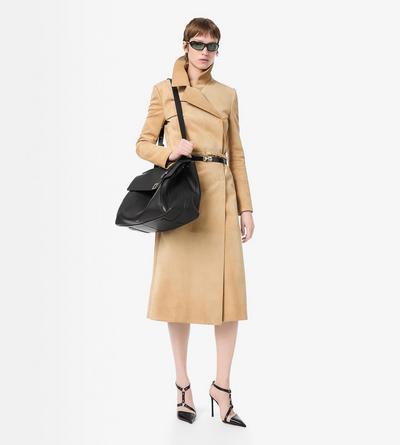 TOM FORD LEATHER WARM SAND DOUBLE BREASTED SUEDE TRENCH COAT WITH SELF BELT