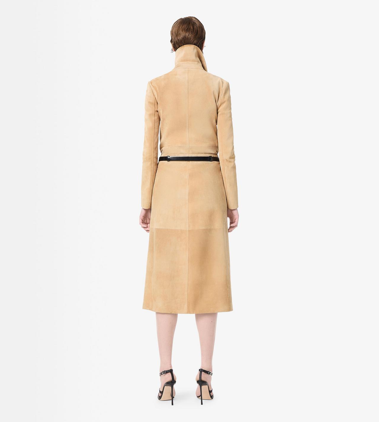 TOM FORD LEATHER WARM SAND DOUBLE BREASTED SUEDE TRENCH COAT WITH SELF BELT