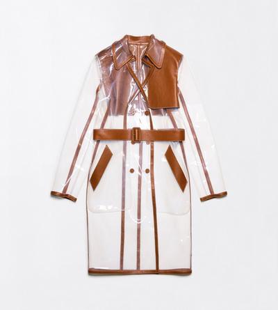 TOM FORD LEATHER COMBO TRANSPARENT & COGNAC TECHNICAL MATERIAL AND GUANTERIA LEATHER TRENCH COAT