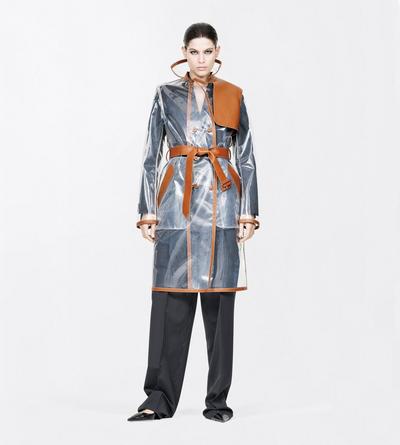 TOM FORD LEATHER COMBO TRANSPARENT & COGNAC TECHNICAL MATERIAL AND GUANTERIA LEATHER TRENCH COAT
