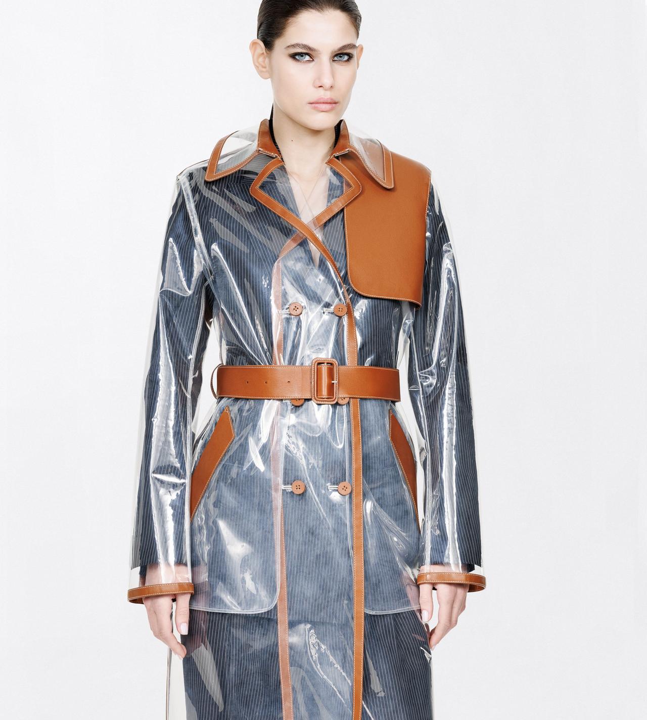 TOM FORD LEATHER COMBO TRANSPARENT & COGNAC TECHNICAL MATERIAL AND GUANTERIA LEATHER TRENCH COAT