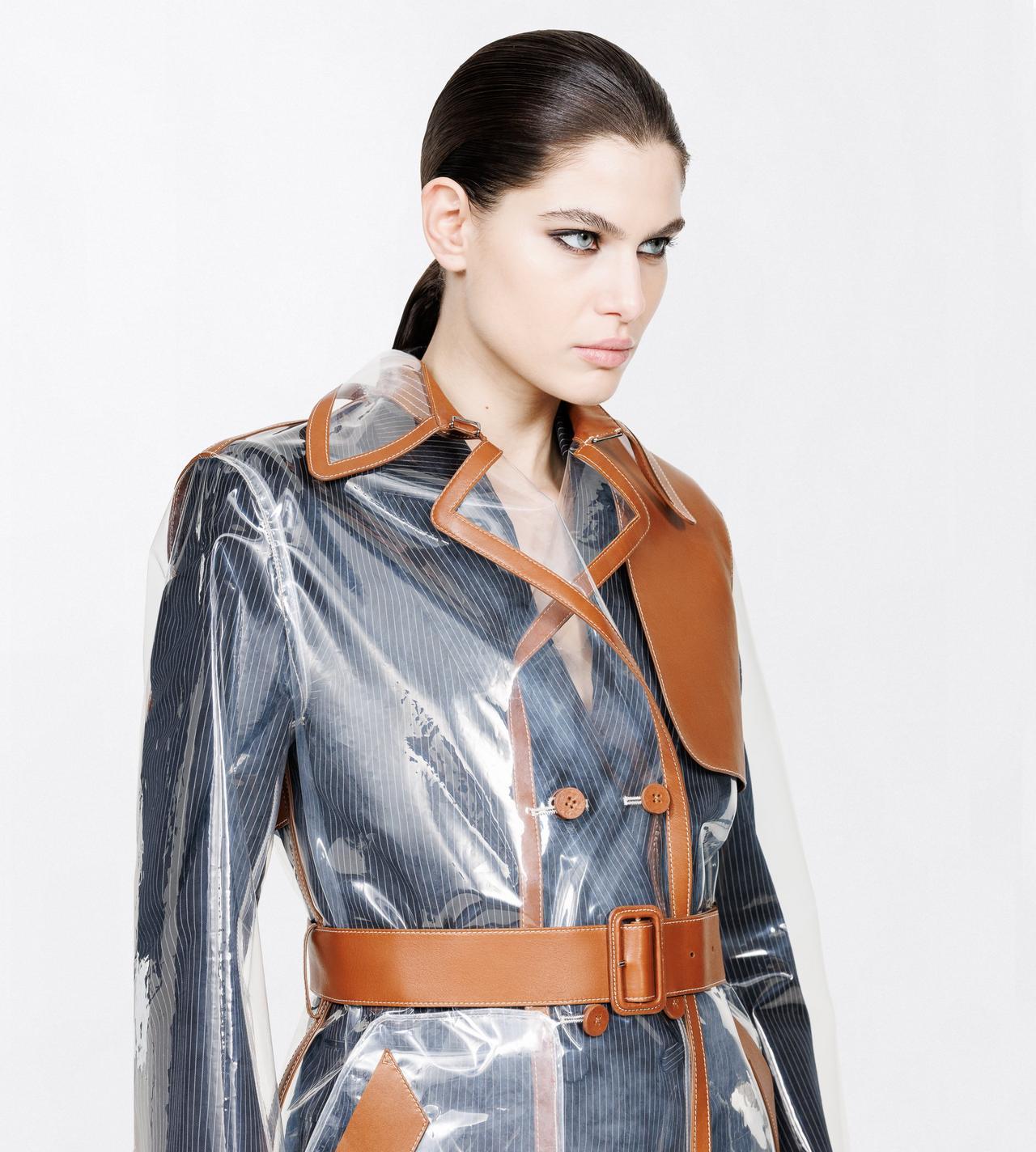 TOM FORD LEATHER COMBO TRANSPARENT & COGNAC TECHNICAL MATERIAL AND GUANTERIA LEATHER TRENCH COAT