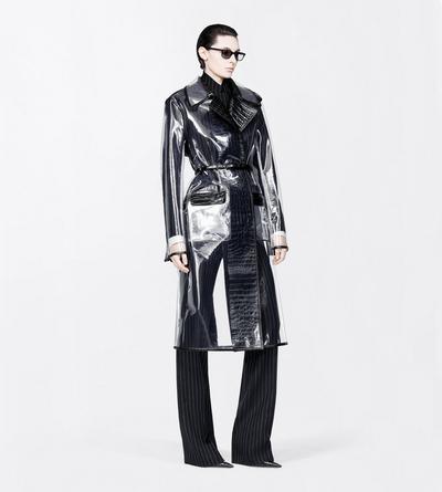 TOM FORD THERMOPOLYURETHANE BLACK GLASS-EFFECT TECHNICAL FABRIC AND EXOTIC PRINTED LEATHER BELTED TRENCH COAT