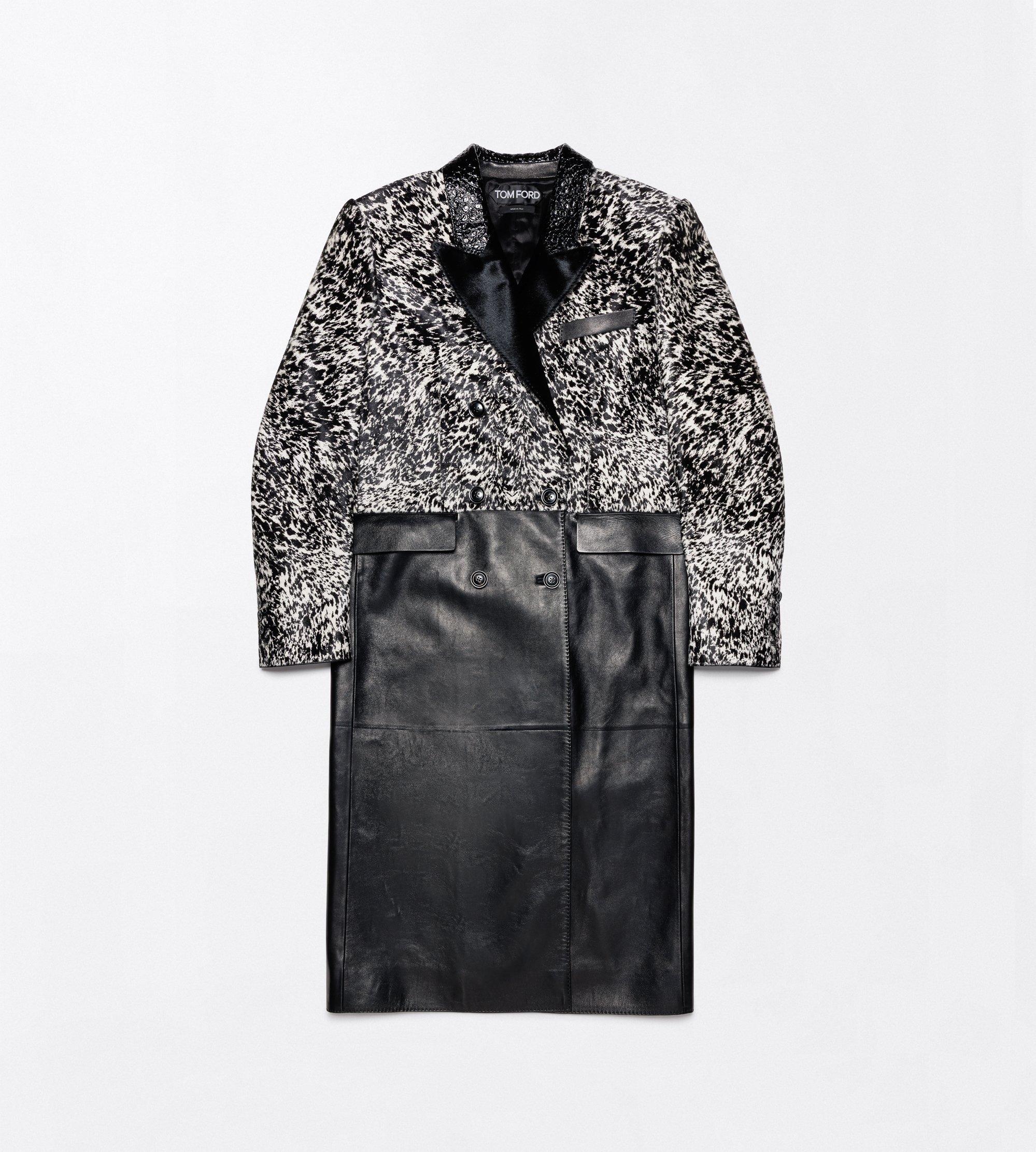 LAMBSKIN WITH CALF HAIR AND PRINTED LEATHER DOUBLE BREASTED COAT