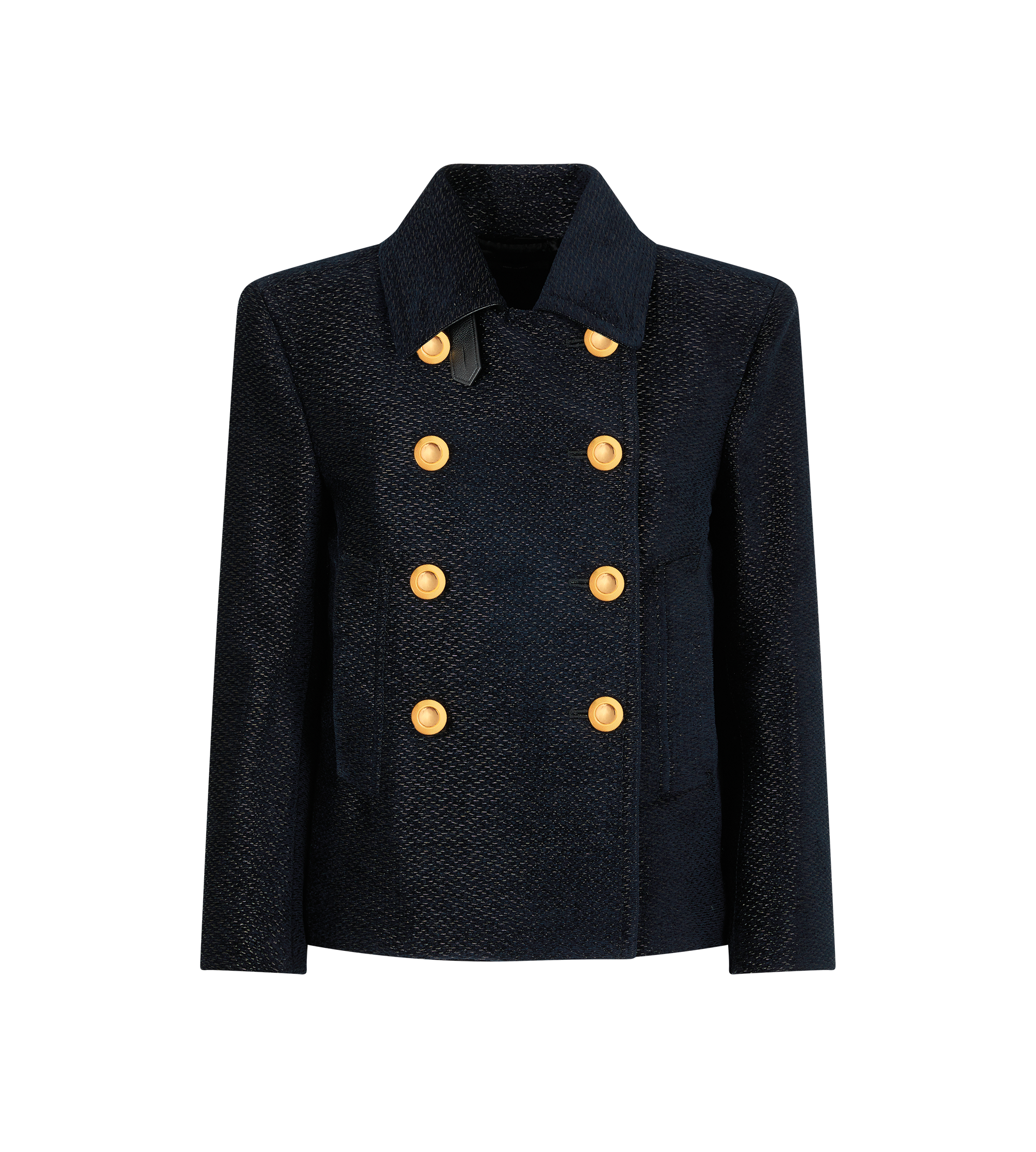 METALLIC SILK BLEND BOUCLE' CROPPED PEACOAT