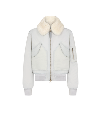 TECHNICAL TWILL FLIGHT BOMBER WITH SHEARLING COLLAR
