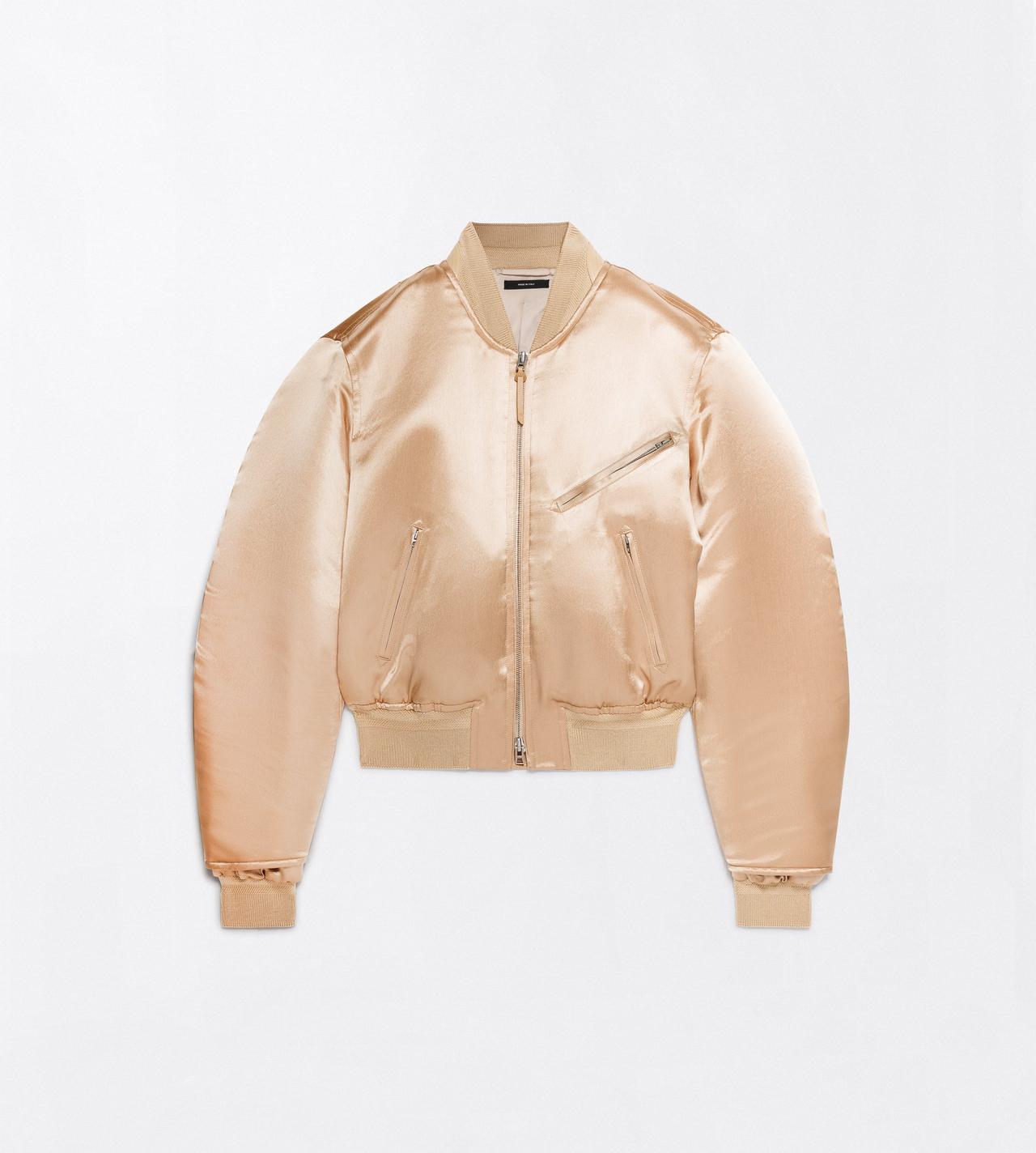 TOM FORD SATIN BUFF SATIN AVIATOR BOMBER JACKET WITH LEATHER DETAILS