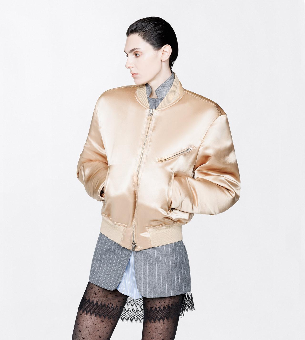TOM FORD SATIN BUFF SATIN AVIATOR BOMBER JACKET WITH LEATHER DETAILS