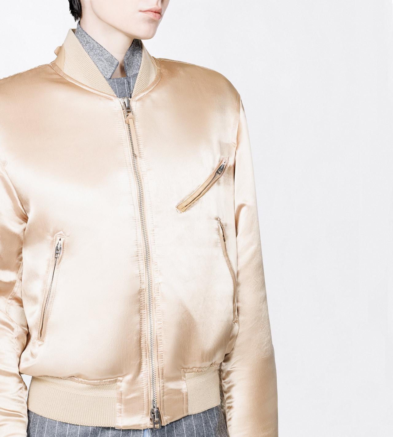 TOM FORD SATIN BUFF SATIN AVIATOR BOMBER JACKET WITH LEATHER DETAILS