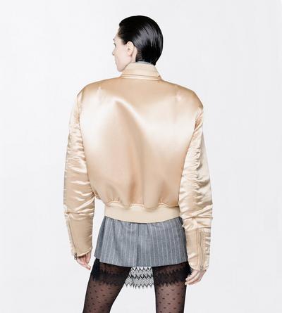 TOM FORD SATIN BUFF SATIN AVIATOR BOMBER JACKET WITH LEATHER DETAILS