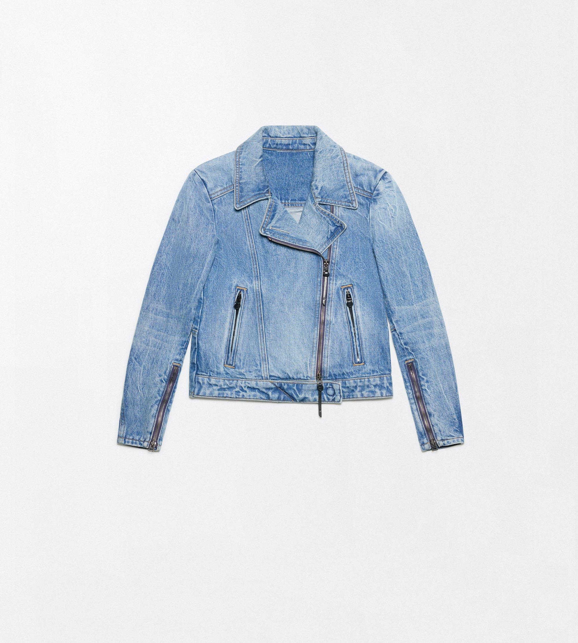 STONEWASHED DENIM BIKER JACKET WITH T-TRIM
